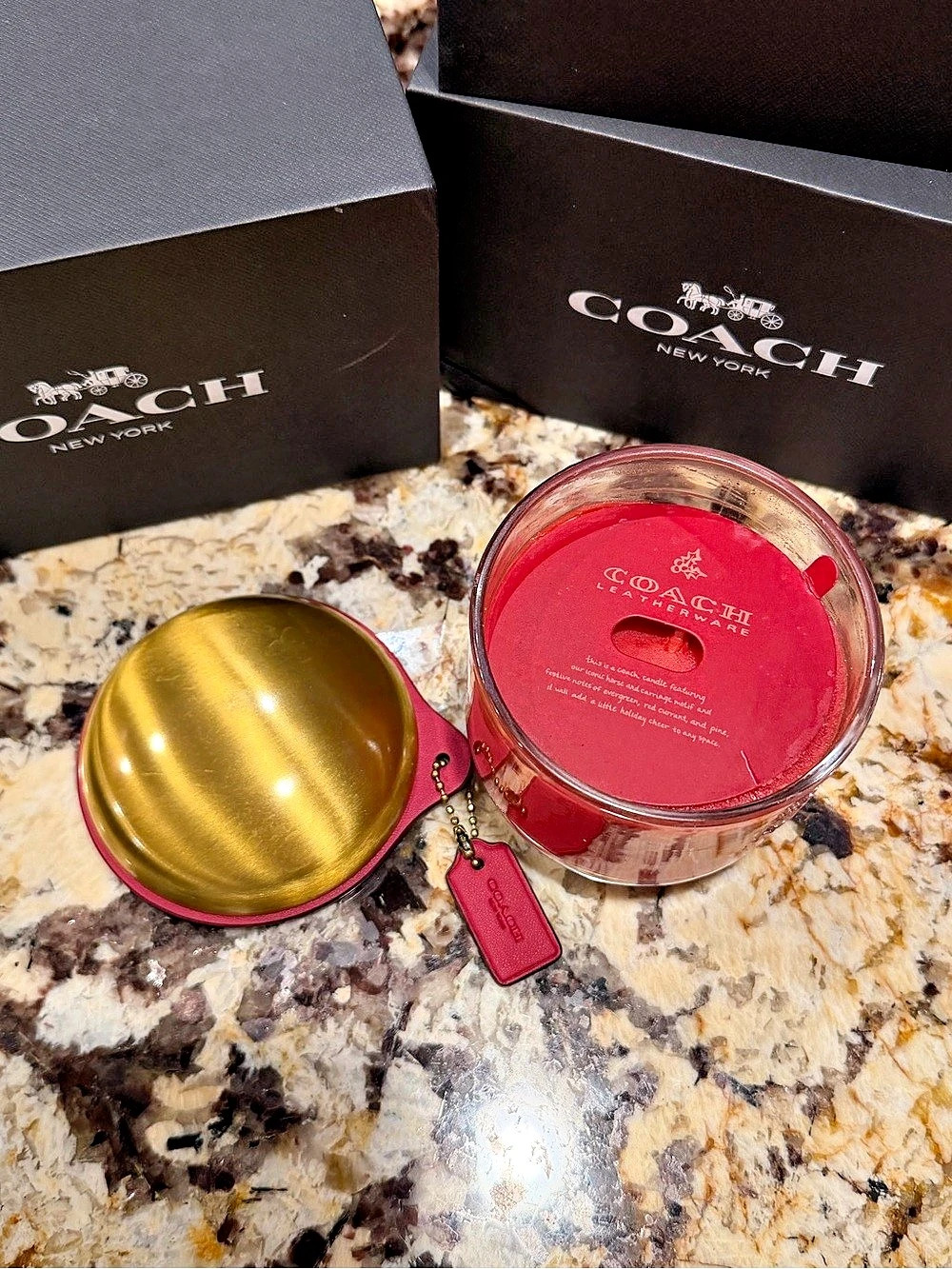 Coach Red Holiday Candle with Hang Tag Horse & Carriage NWT